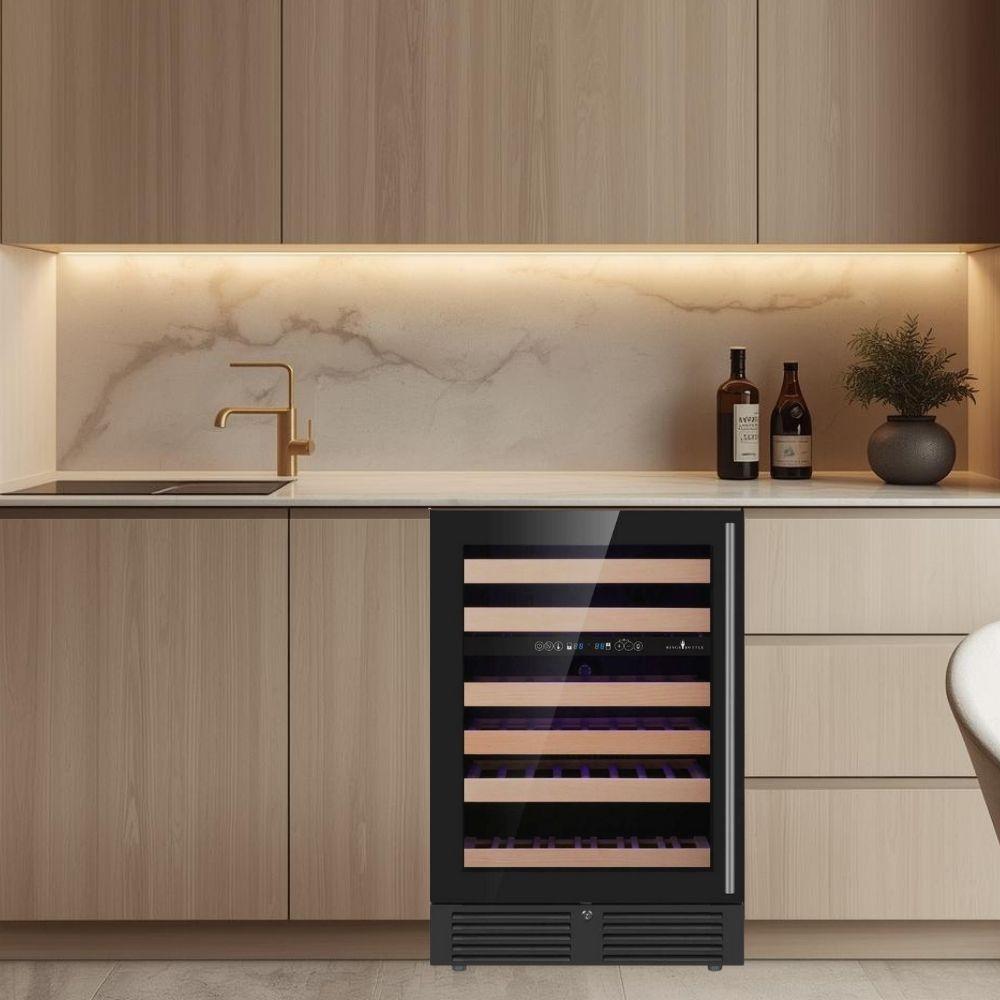 KingsBottle 24" - 46 Bottle Built-In, Dual Zone Wine Cooler - Black, Right Hinge