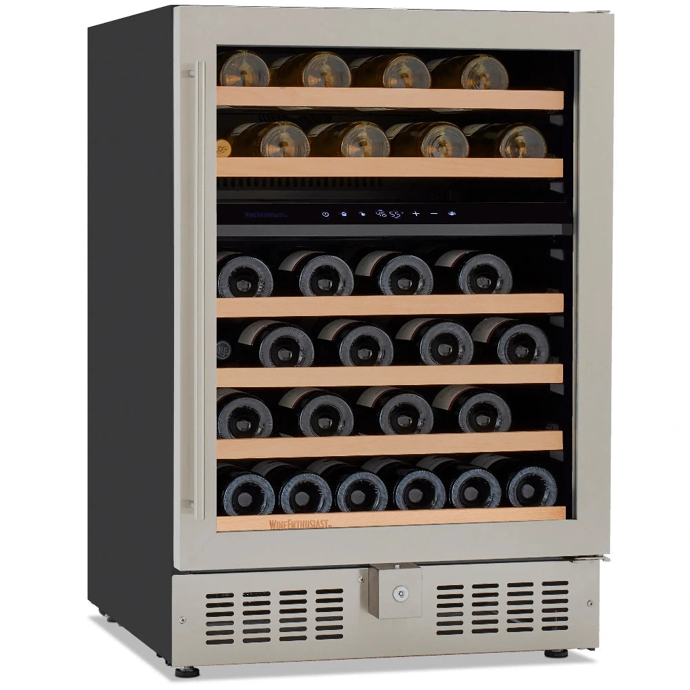 Wine Enthusiast 24” Undercounter Dual Zone Wine Cellar – 46 Bottle, Stainless Steel, Right Hinge