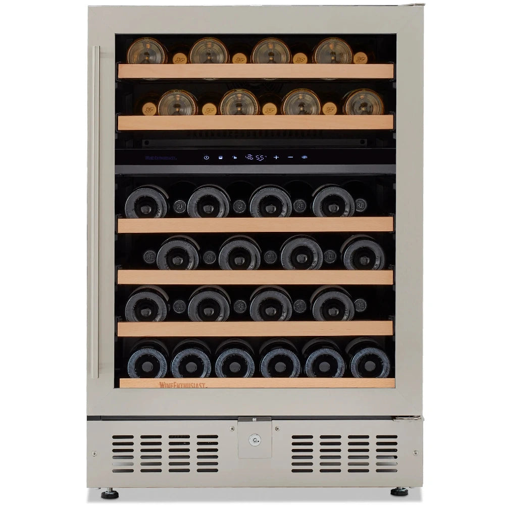 Wine Enthusiast 24” Undercounter Dual Zone Wine Cellar – 46 Bottle, Stainless Steel, Right Hinge