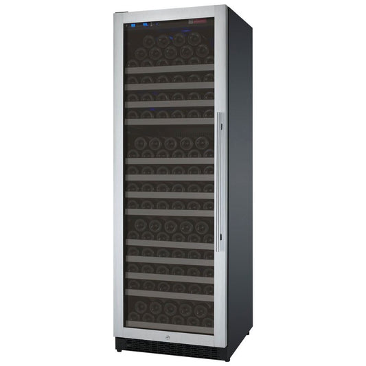 Front view of the Allavino FlexCount II Tru-Vino wine refrigerator with a stainless steel door and left hinge, holding up to 177 bottles