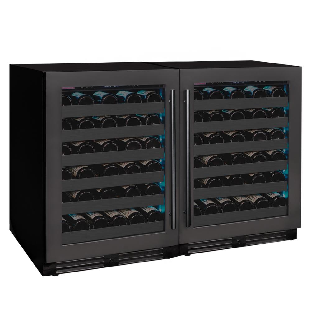 100-bottle black stainless wine cooler with French doors