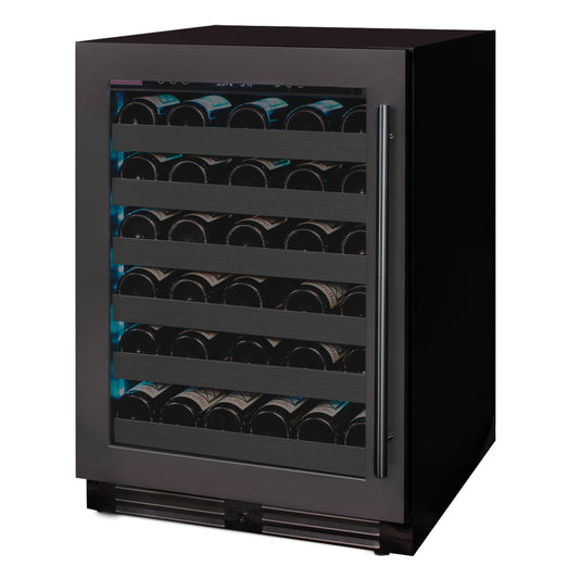 Side angle of the Reserva Series 34" Single Zone Wine Refrigerator, highlighting its compact 24" width for undercounter or freestanding use.