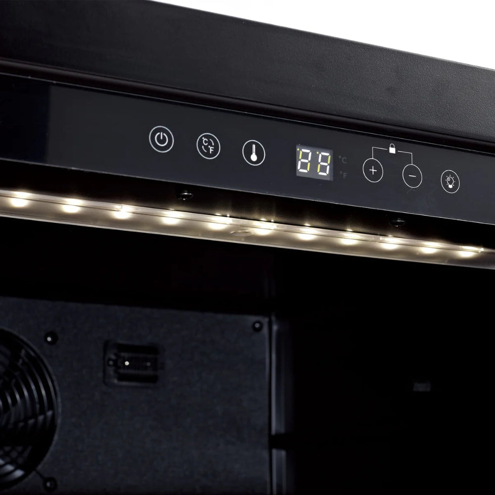 Large upright drink fridge with adjustable chrome shelves in black Finish