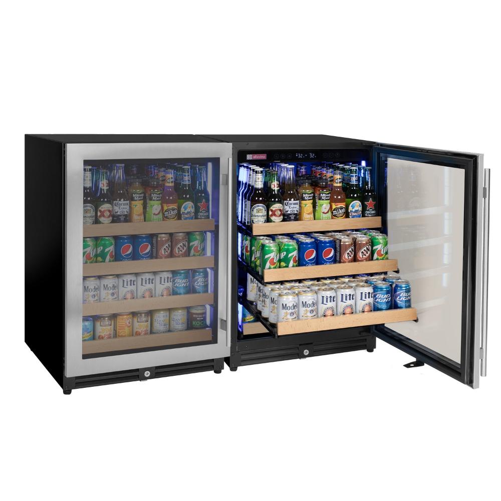 Beverage refrigerator with glass doors and removable shelves