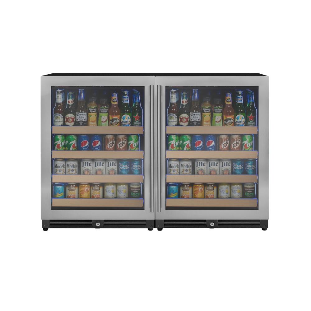 Stainless steel dual-zone beverage and wine cooler with French doors