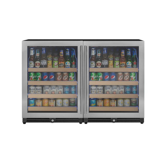 Stainless steel dual-zone beverage and wine cooler with French doors