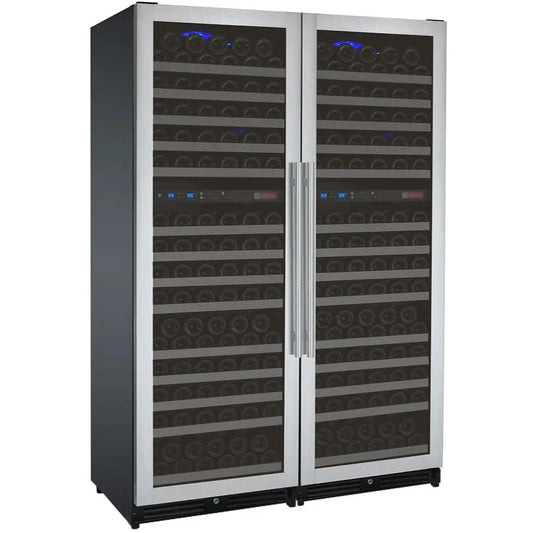 Large built-in wine cooler with stainless steel French doors