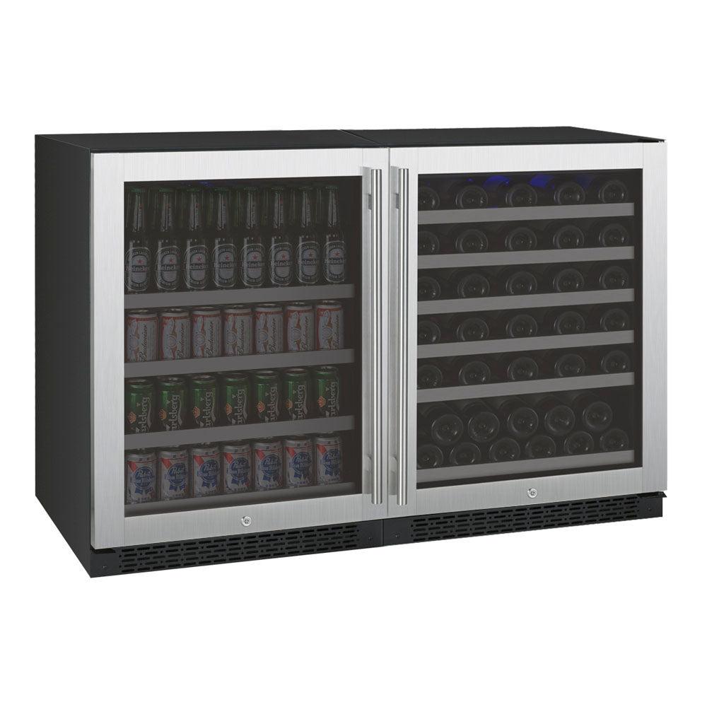 Triple-zone stainless steel wine and beverage cooler with French doors