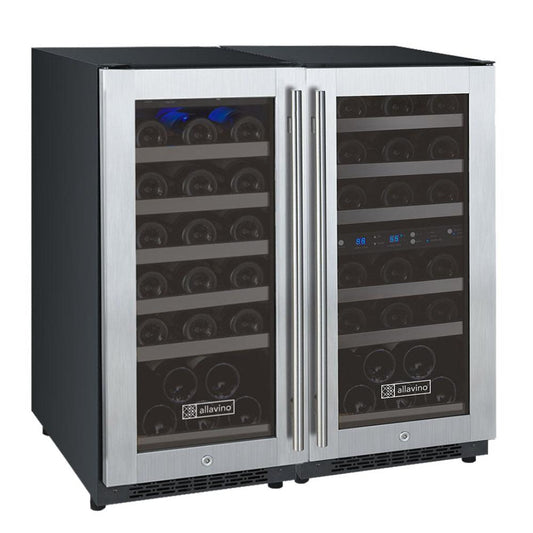 60-bottle triple zone wine fridge with stainless steel French doors