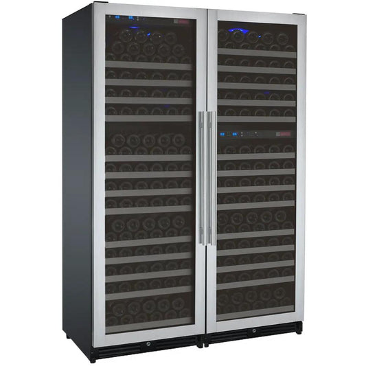 Commercial triple-zone wine cooler with stainless French doors