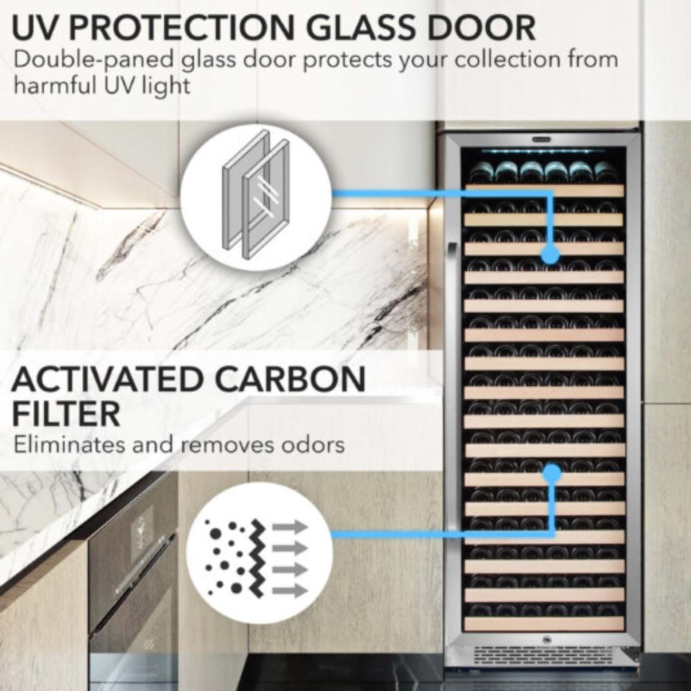 Whynter 24" 166-Bottle Single Zone Built-in Stainless Steel Wine Refrigerator with Display Rack