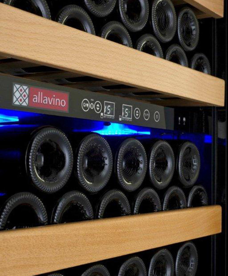 Wine Fridge with Cool Blue LED Lighting and digital display