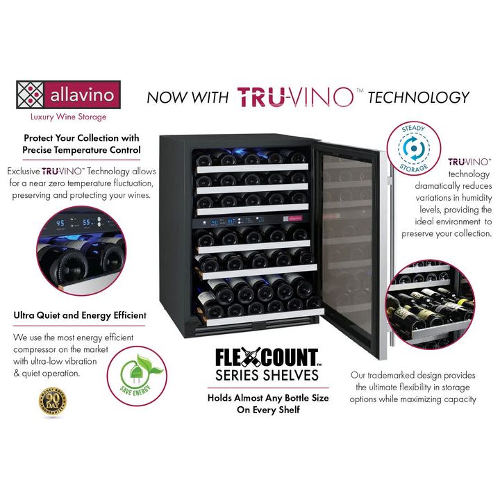Allavino FlexCount Series 56-Bottle Dual Zone Built-In Wine Refrigerator – Stainless Steel Door, Right Hinge