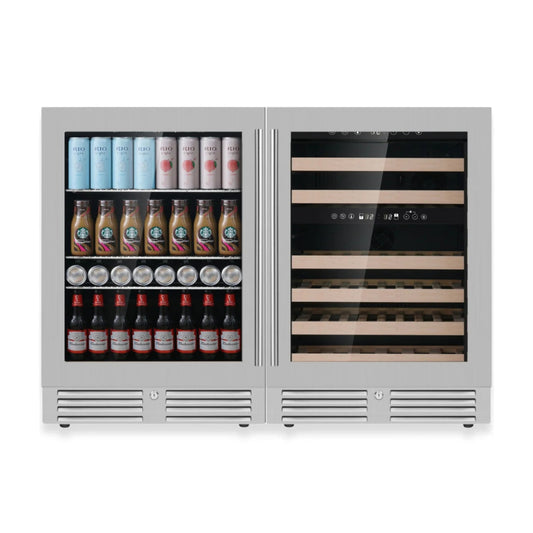 48-inch under-bench wine and beverage cooler with stainless steel finish