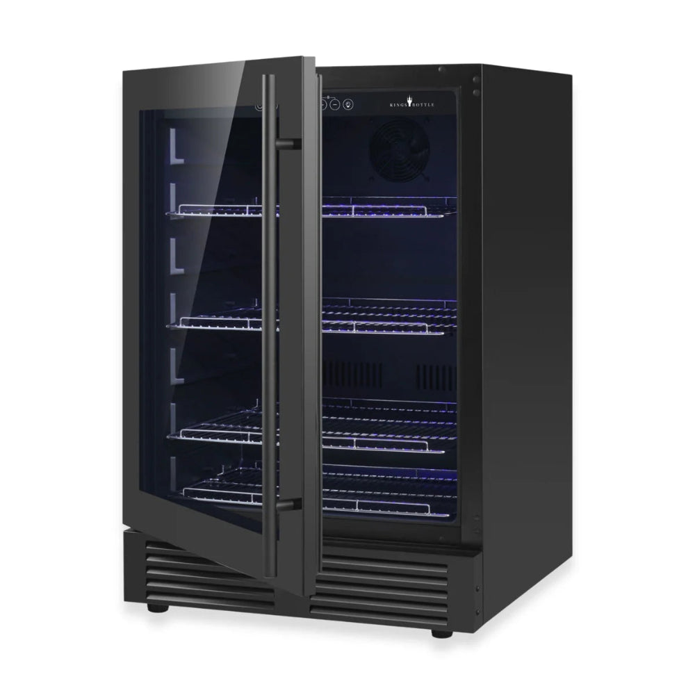 Low-E glass door beverage cooler with right-hinge