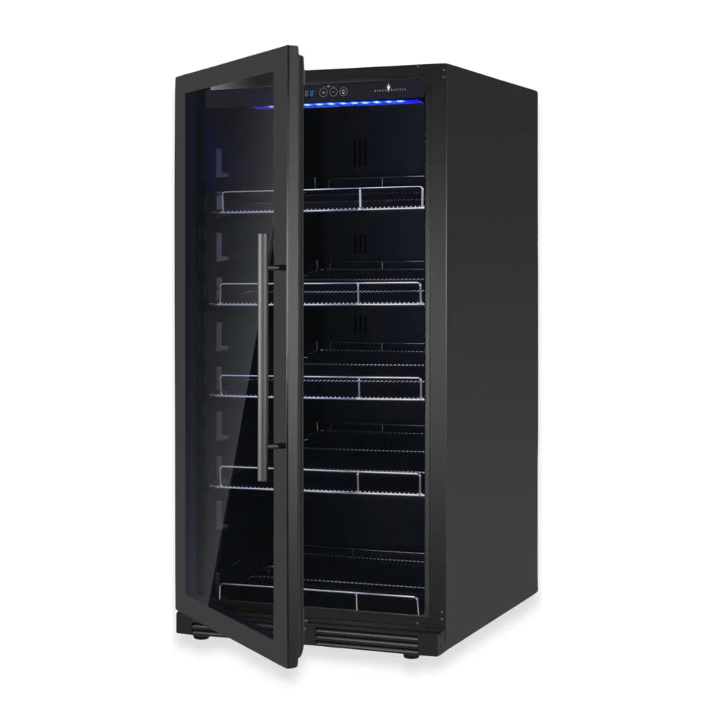 Large upright drink fridge with adjustable chrome shelves in black Finish