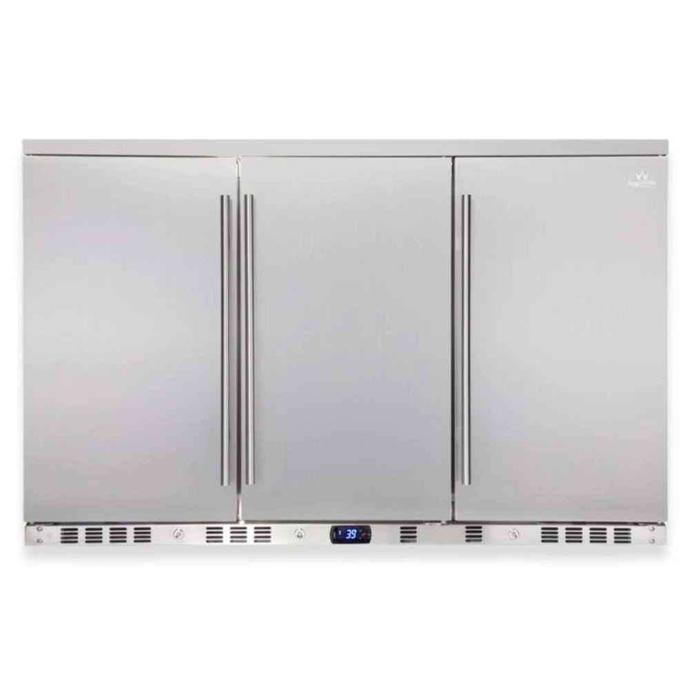 Stainless steel 3-door bar fridge with front venting for outdoor kitchens