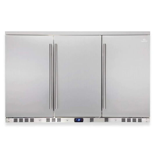 Stainless steel 3-door bar fridge with front venting for outdoor kitchens