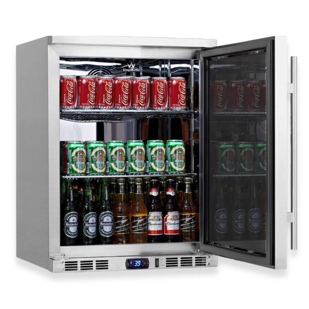 KingsBottle 24” - 126 Cans - Undercounter Beverage Cooler – Heated Glass Door, Right Hinge
