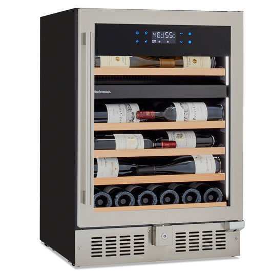 Wine Enthusiast SommSeries2 46-Bottle Dual Zone Stainless Steel Wine Fridge – VinoView Display Shelving