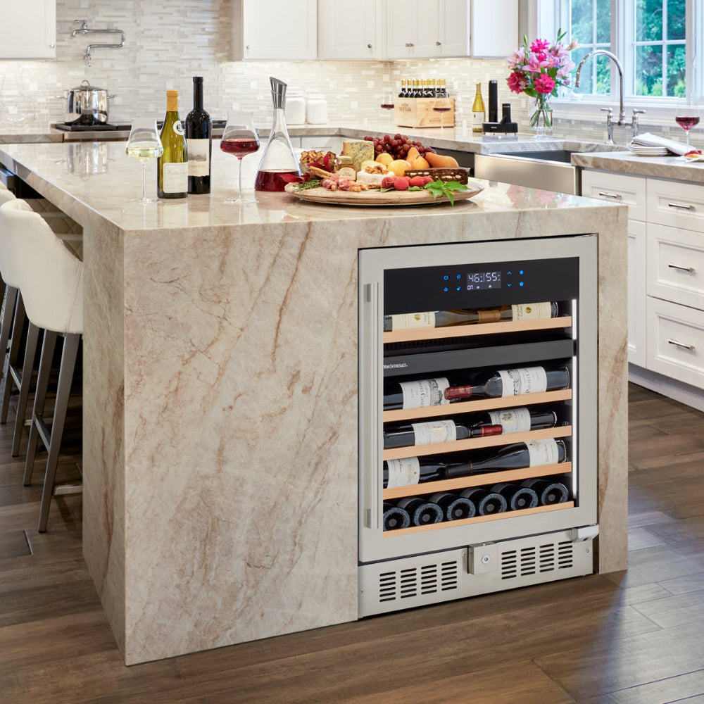 Wine Enthusiast SommSeries2 46-Bottle Dual Zone Stainless Steel Wine Fridge – VinoView Display Shelving