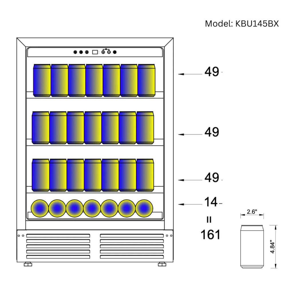Beer and soda fridge with front-venting system and sleek design