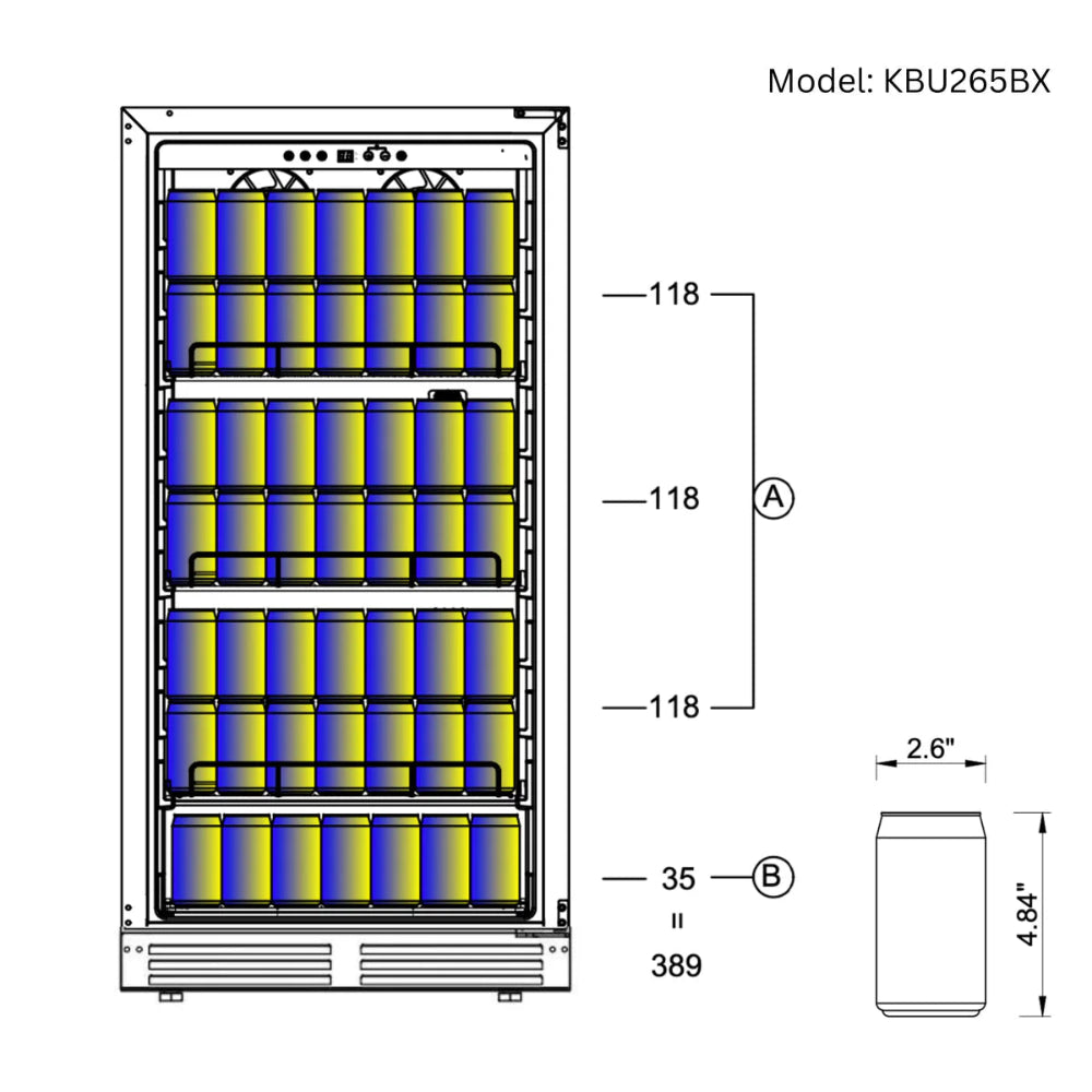 KingsBottle 47" - 389 Can Beverage Refrigerator – Black, Right Hinge
