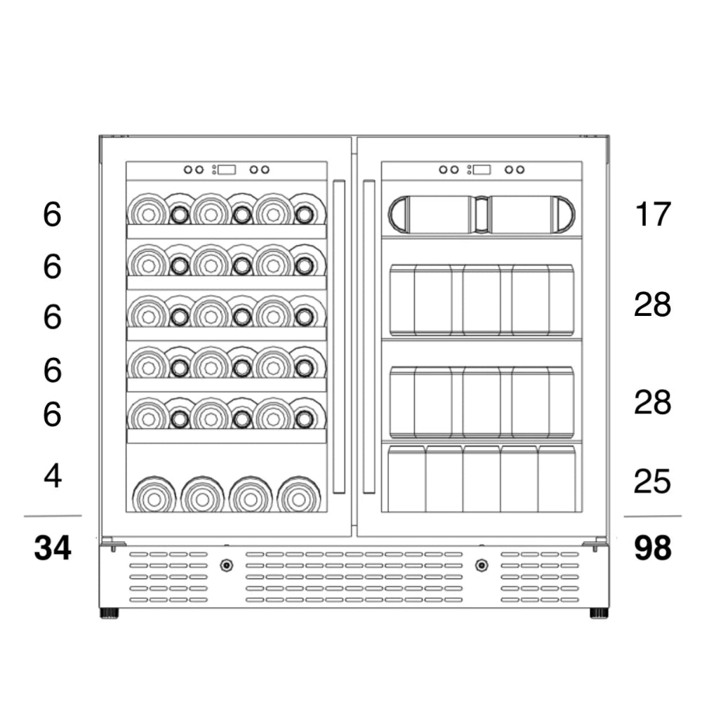KingsBottle 36" - 34 Bottle Built-in Wine and Beverage Center - Stainless Steel