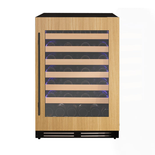 Panel-ready Allavino wine fridge with overlay option, holding 48 wine bottles.