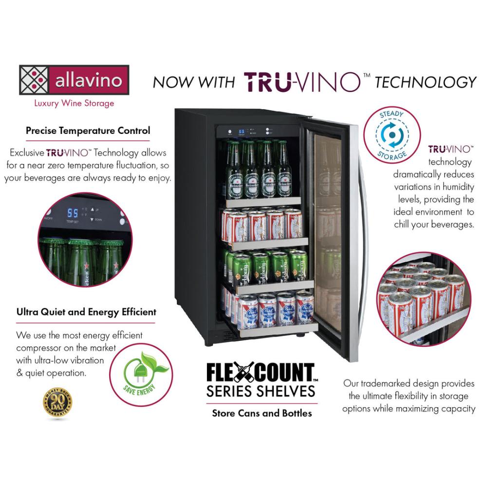 Allavino 15" Beverage Center – FlexCount II Tru-Vino, Stainless Steel Door, Left Hinge