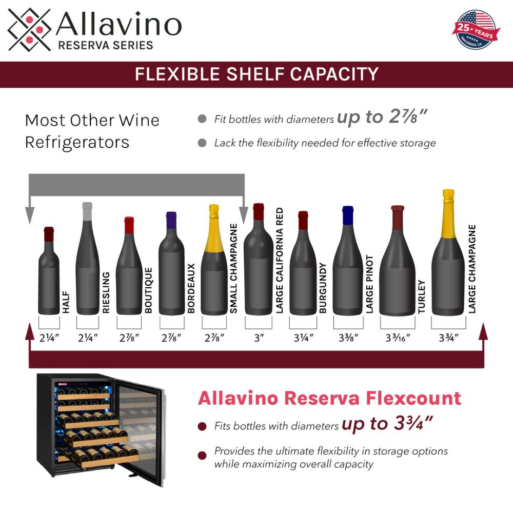 Allavino 51-Bottle Dual Zone Undercounter Wine Cooler – Stainless Steel Door, Left Hinge | Reserva Series