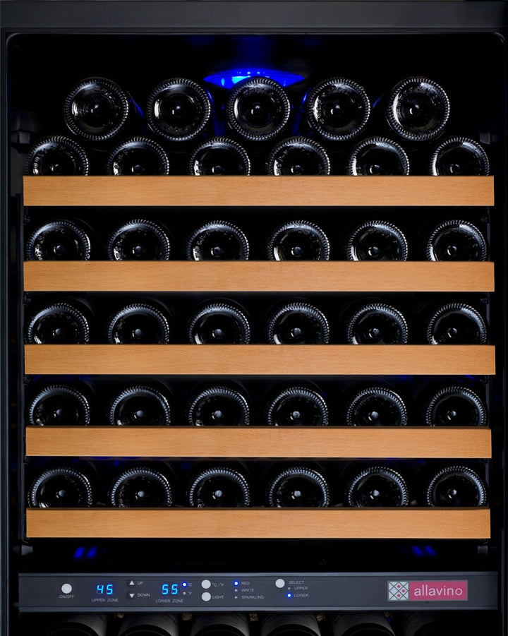 Allavino 24” Wide FlexCount II TruVino 172-Bottle Dual Zone Wine Refrigerator – Black, Left Hinge
