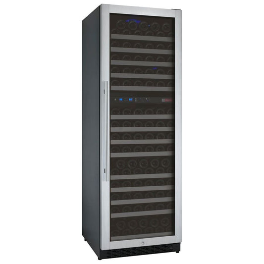 Allavino FlexCount II Dual Zone Wine Refrigerator showcasing sleek stainless steel door and black metal body