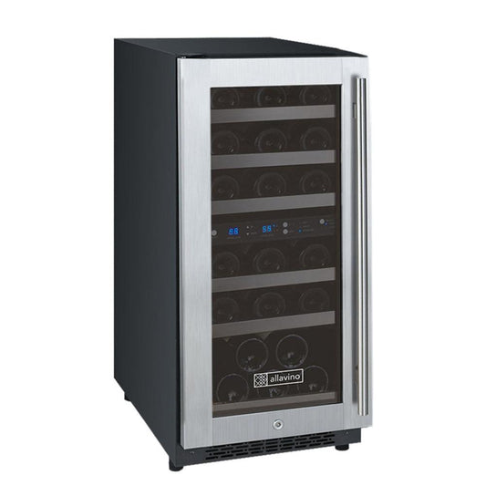 15-inch dual zone wine cooler with stainless steel door
