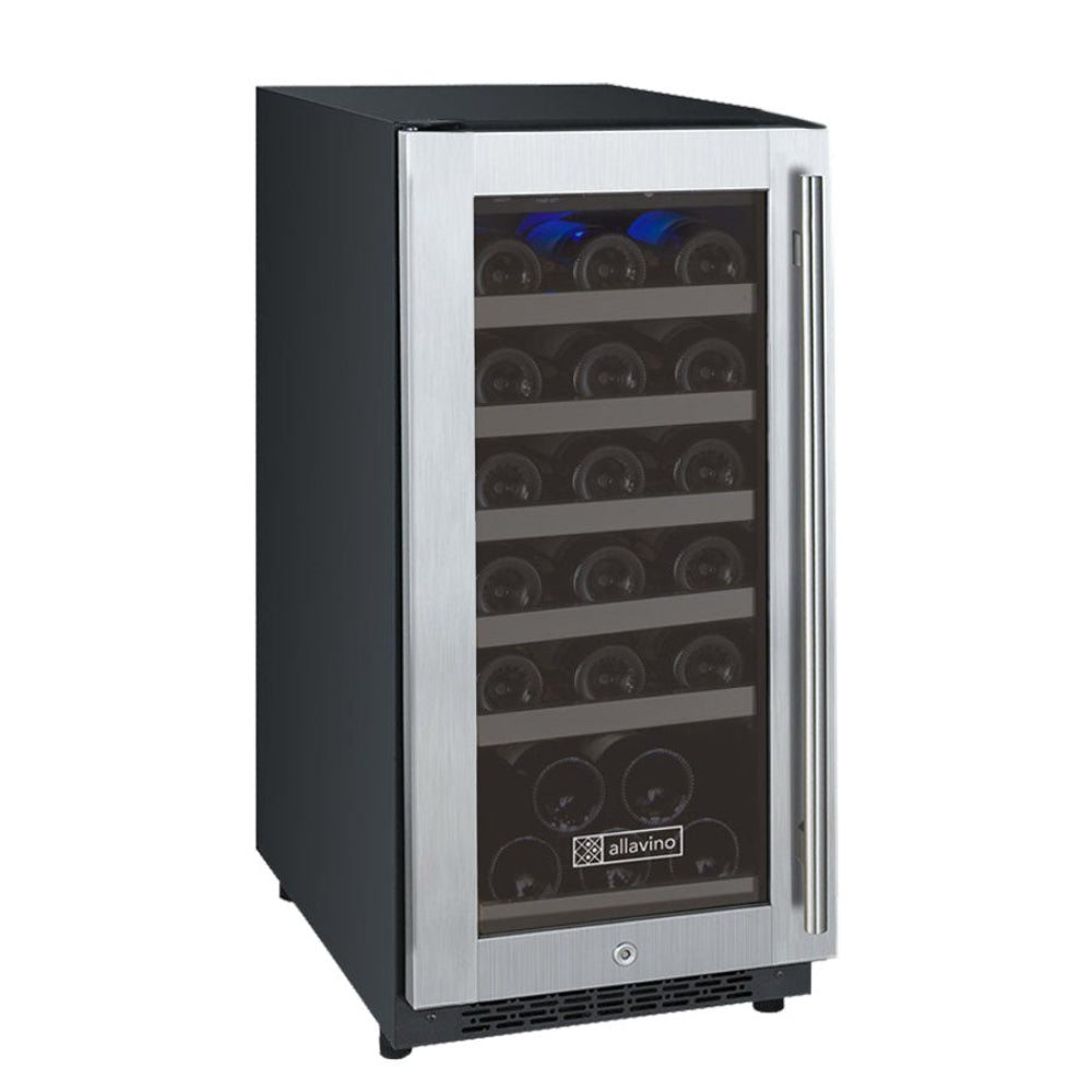 Allavino 15” FlexCount II Tru-Vino Single Zone 30 Bottle Wine Refrigerator - Stainless Steel Right Hinge