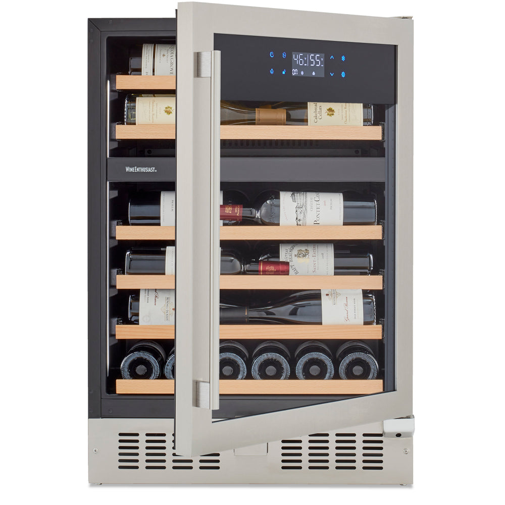 Wine Enthusiast SommSeries2 46-Bottle Dual Zone Stainless Steel Wine Fridge – VinoView Display Shelving