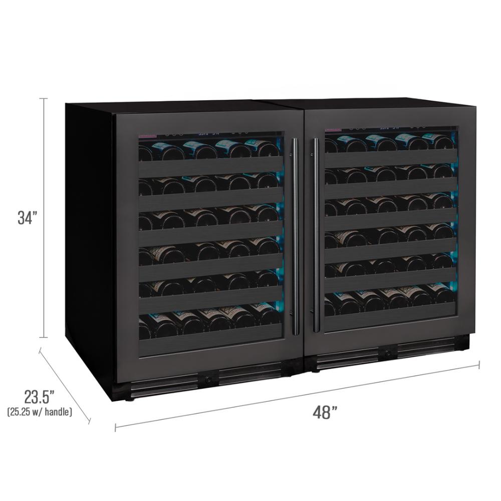 Luxury wine refrigerator with four cooling zones shown with dimensions