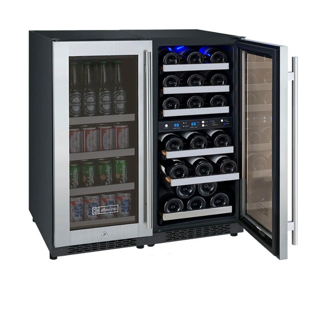Allavino FlexCount Series 30-Bottle/88-Can Triple Zone Wine & Beverage Center – Stainless Steel Side-by-Side Design