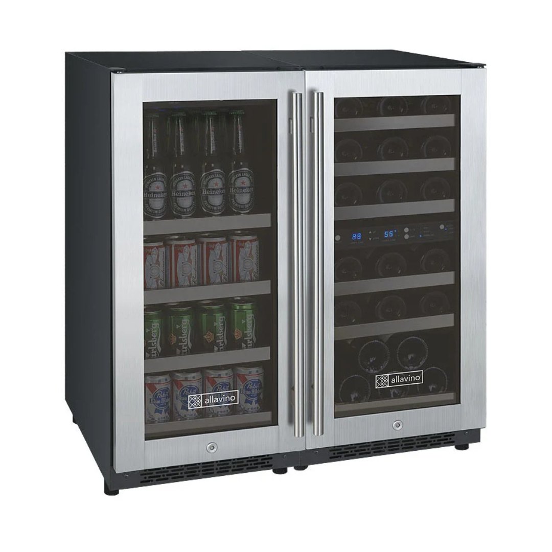 Allavino wine and beverage cooler with glass doors on a white background