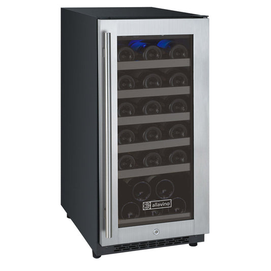 Single zone Allavino wine fridge with FlexCount shelving and right-hinge stainless steel door