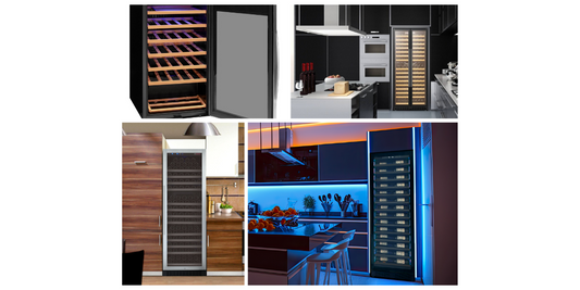 Image showing collage of built in and free standing wine fridges