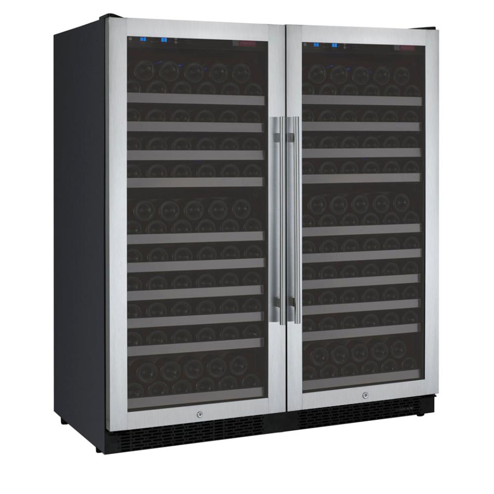 Large capacity dual zone wine fridge with stainless steel French doors
