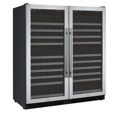 Large capacity dual zone wine fridge with stainless steel French doors