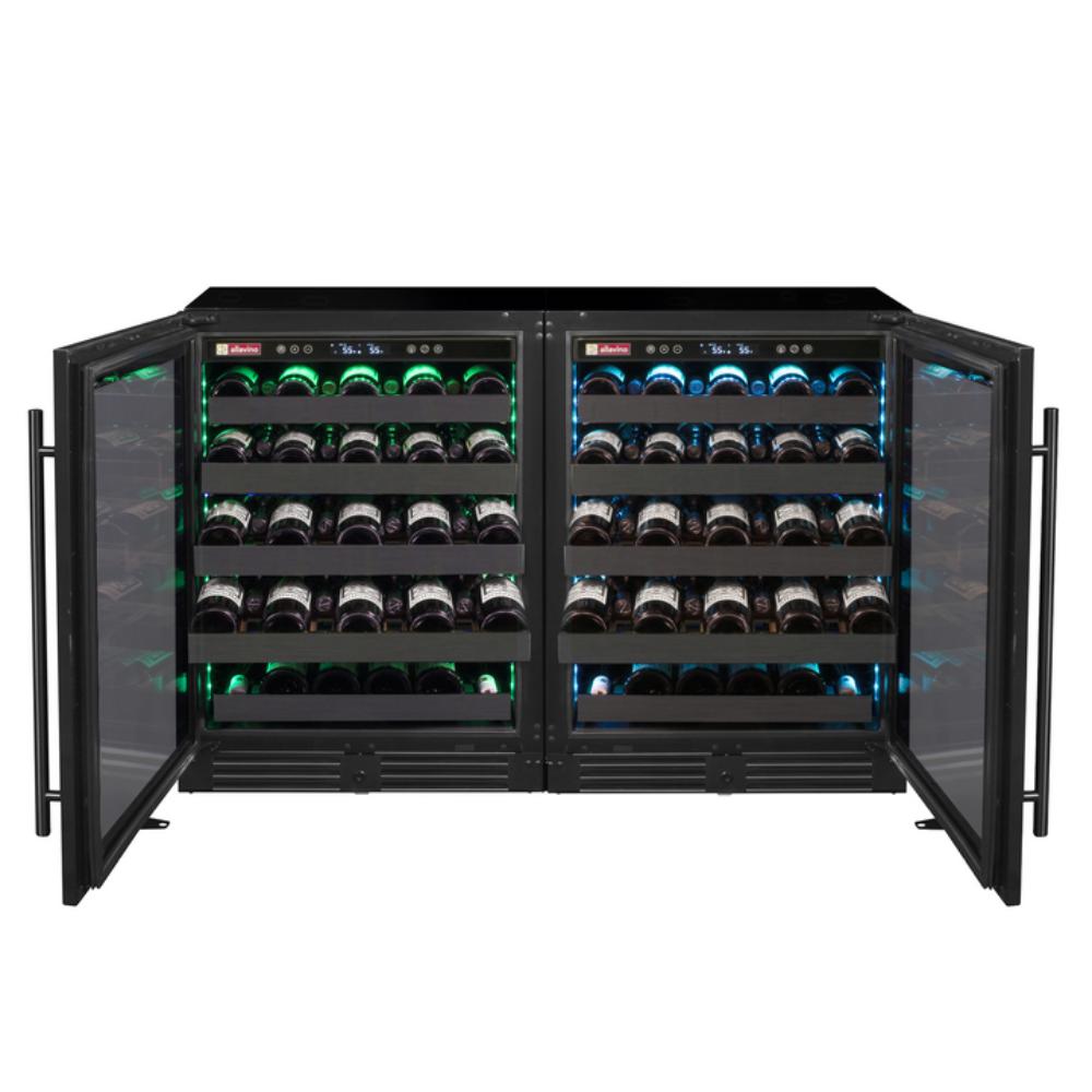 Allavino Reserva Series 100-Bottle Undercounter Wine Cooler – Four Zone Side-by-Side with Black Stainless Steel Doors