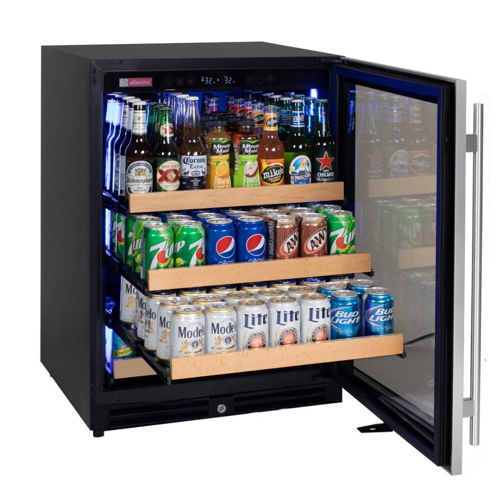UV-protected glass door with customizable LED interior lighting