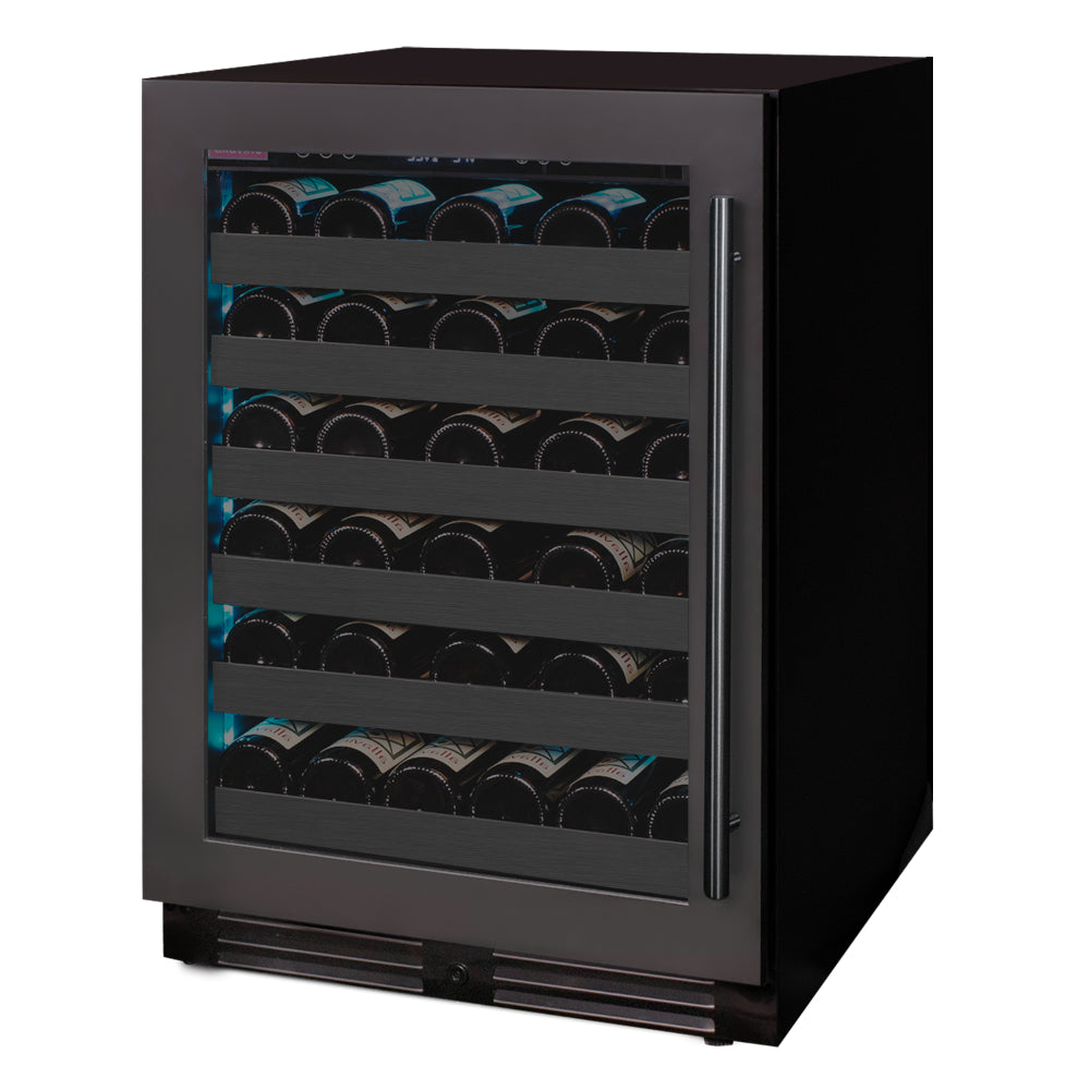 Side angle of the Reserva Series 34" Dual Zone Wine Refrigerator, highlighting its compact 24" width for versatile placement.