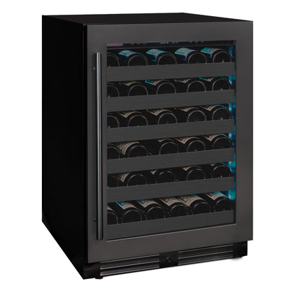 Side angle of the Reserva Series 34" Dual Zone Wine Refrigerator, highlighting its compact 24" width and undercounter design.