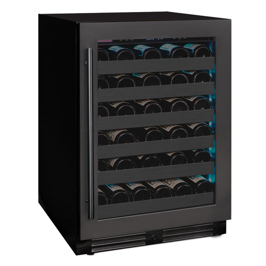 Side angle of the Reserva Series 34" Dual Zone Wine Refrigerator, highlighting its compact 24" width and undercounter design.