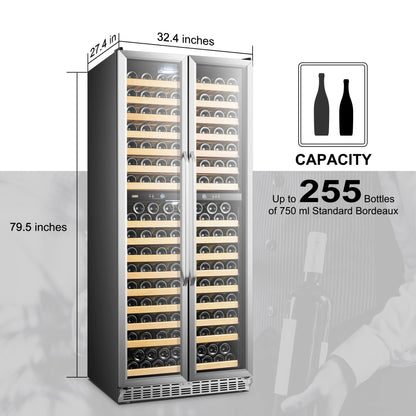 Lanbo Luxury 255-Bottle Dual Door Wine Cooler – Stainless Steel, French Doors, Elegant and Efficient Storage