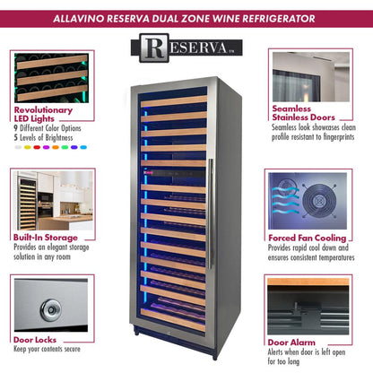 Allavino Reserva Series 308-Bottle 71" Tall Four Zone Wine Refrigerator – Stainless Steel Side-by-Side Design